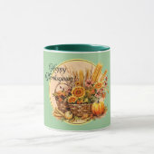 Herbstkorb, Blume, Pumpkins, Mais-Erntedank Tasse (Zentrum)