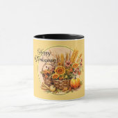 Herbstkorb, Blume, Pumpkins, Mais-Erntedank Tasse (Zentrum)