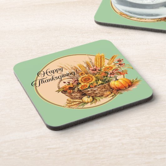 Herbstkorb, Blume, Pumpkins, Mais Getränkeuntersetzer (Linke Seite)