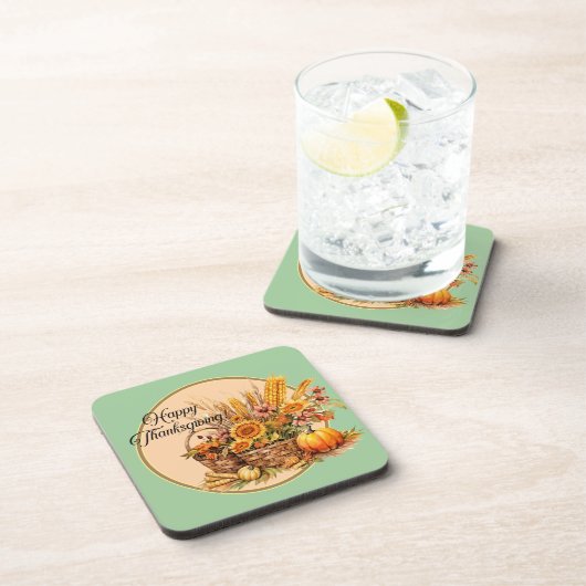 Herbstkorb, Blume, Pumpkins, Mais Getränkeuntersetzer (Rechte Seite)