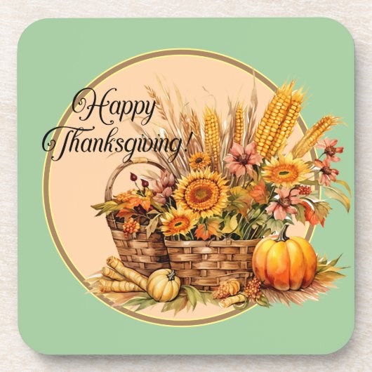Herbstkorb, Blume, Pumpkins, Mais Getränkeuntersetzer (Vorderseite)