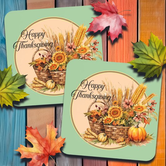 Herbstkorb, Blume, Pumpkins, Mais Getränkeuntersetzer