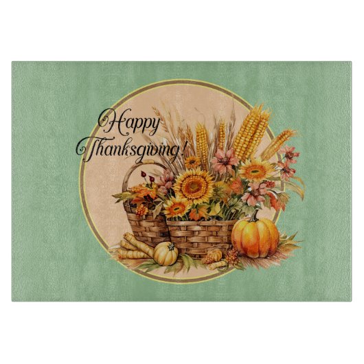 Herbstkorb, Blume, Pumpkins, Maisrunde Schneidebrett (Vorderseite)