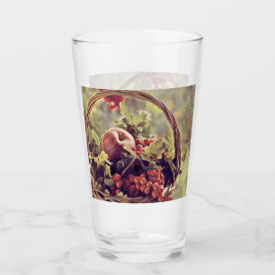 Herbstkorb mit Äpfelfrüchten Wasserfarbe Vintag Glas