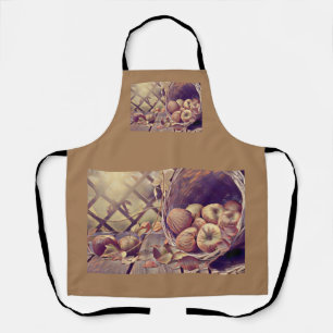 Herbstkorb mit Äpfelfrüchten Wasserfarbe Vintag Schürze