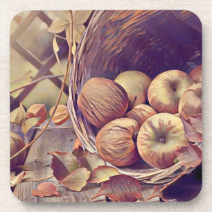 Herbstkorb mit Äpfeln Früchten Aquarell vintage Getränkeuntersetzer