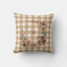 Herbstkranz Braun Gingham Monogramm  Kissen