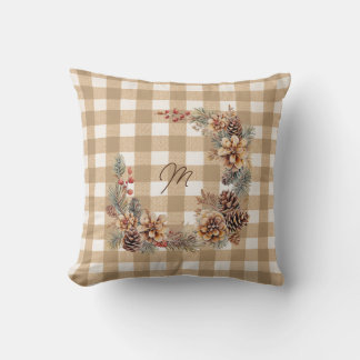 Herbstkranz Braun Gingham Monogramm Kissen