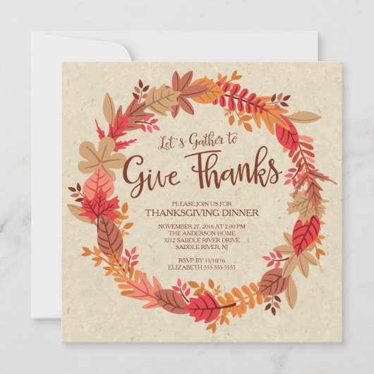 Herbstkranz Dankeschön Erntedank Dinner Einladung (Vorderseite)