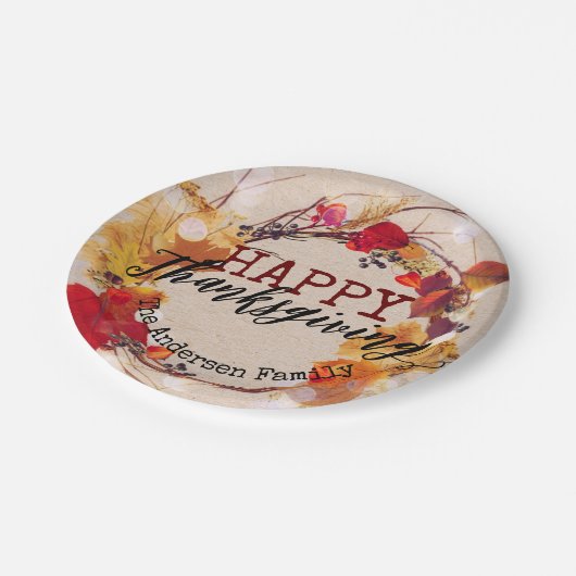 Herbstkranz des Erntedanks mit mehreren Blättern Pappteller (Schrägansicht)