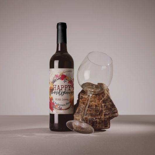 Herbstkranz des Erntedanks mit mehreren Blättern Weinetikett