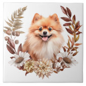Herbstkranz des Red Spitz Hundes Fliese (Vorderseite)