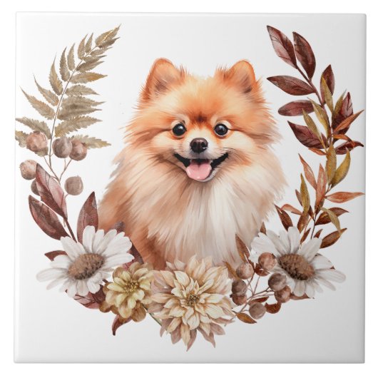 Herbstkranz des Red Spitz Hundes Fliese (Vorderseite)