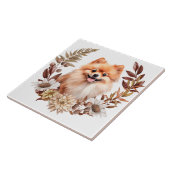 Herbstkranz des Red Spitz Hundes Fliese (Seite)