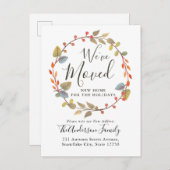 Herbstkranz haben wir neue Zuhause Holiday Moving Ankündigungspostkarte (Vorne/Hinten)