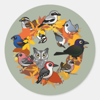 Herbstkranz nordamerikanischer Vögel Runder Aufkleber