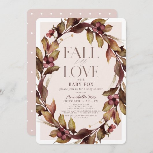 Herbstkreide Pink Babydusche in der Liebe sinkt Einladung (Vorne/Hinten)