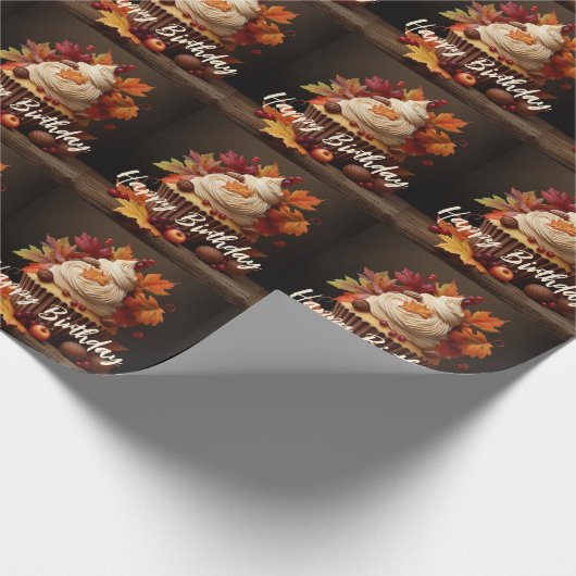 Herbstkuchen mit bunten Herbstlauben Geburtstag Geschenkpapier (Ecke)