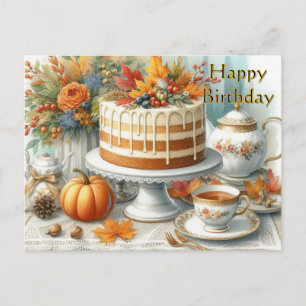 Herbstkuchen und Tee zum Geburtstag Postkarte