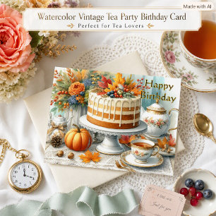 Herbstkuchen und Teetasse Alles Gute zum Geburtsta Postkarte