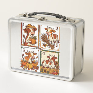 Herbstkuh-Quartett Vintage-Patchwork-Farmhemd Metall Brotdose