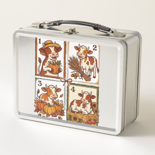 Herbstkuh-Quartett Vintage-Patchwork-Farmhemd Metall Brotdose (Vorderseite)