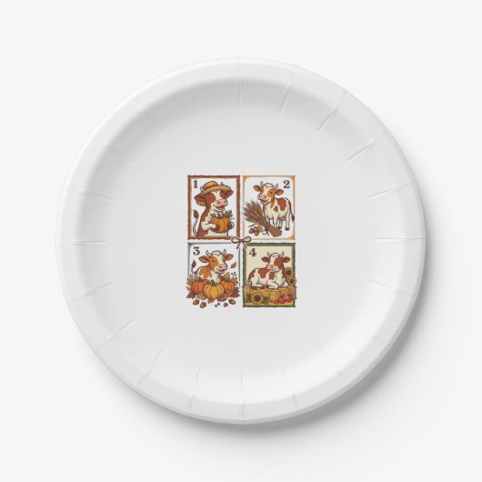 Herbstkuh-Quartett Vintage-Patchwork-Farmhemd Pappteller (Vorderseite)