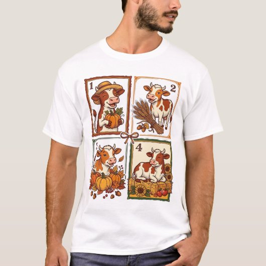 Herbstkuh-Quartett Vintage-Patchwork-Farmhemd T-Shirt (Vorderseite)