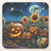Herbstkulisse mit Jack-o''-Laternen und Sonnenblum Rechteckiger Pappuntersetzer (Vorderseite)