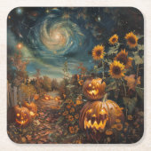 Herbstkulisse mit Jack-o''-Laternen und Sonnenblum Rechteckiger Pappuntersetzer (Vorderseite)