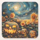 Herbstkulisse mit Jack-o''-Laternen und Sonnenblum Rechteckiger Pappuntersetzer (Vorderseite)