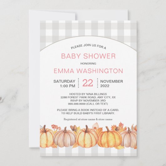 Herbstkürbiermädchen - Einladung zur Babydusche (Vorderseite)