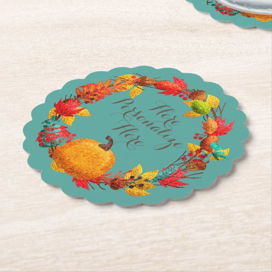 Herbstkürbis aquamarin orange untersetzer (angewinkelt)