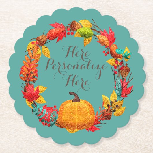 Herbstkürbis aquamarin orange untersetzer (Vorderseite)