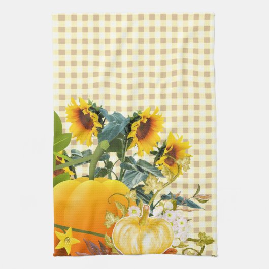 Herbstkürbis auf Gingham Geschirrtuch (Vertikal)