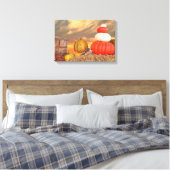 Herbstkürbis auf Heuballen mit Sonnenuntergang Leinwanddruck (Insitu (Schlafzimmer))