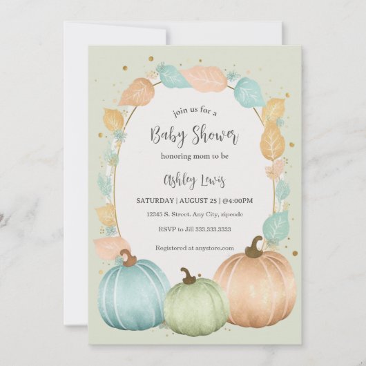 Herbstkürbis-Baby-Dusche Einladung (Vorderseite)
