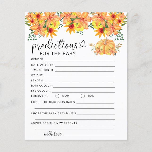 Herbstkürbis-Baby-Vorhersagen und Ratschläge (Vorderseite)