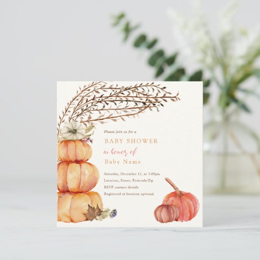 Herbstkürbis-Babydusche Einladung (Stehend Vorderseite)