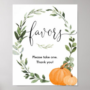 Herbstkürbis Babydusche Gefälligkeiten Grünpflanze Poster