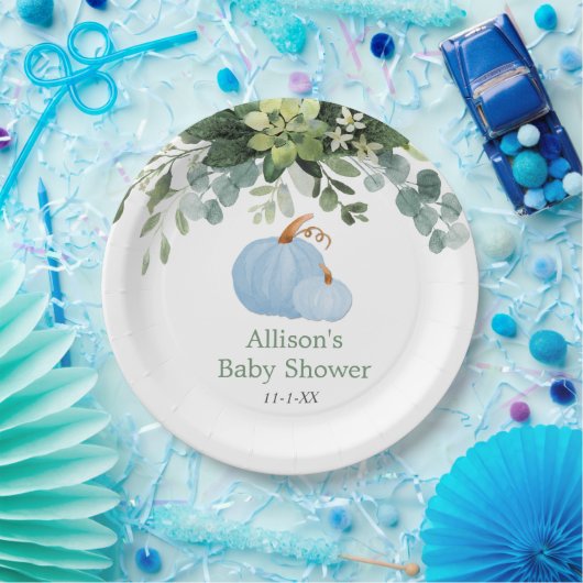 Herbstkürbis-blaue Eukalyptus-Babydusche Pappteller (Party)