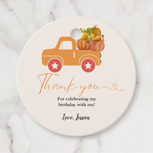 Herbstkürbis Danke Geburtstag Geschenkanhänger (Vorderseite)
