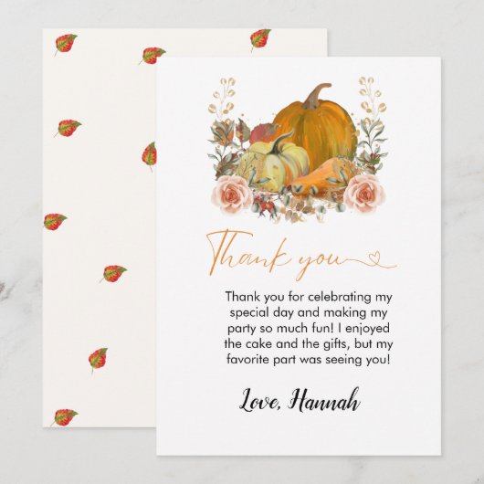 Herbstkürbis Geburtstag dank Karte (Vorne/Hinten)