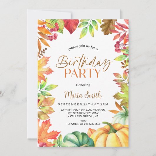 Herbstkürbis Geburtstagsparty Einladung (Vorderseite)