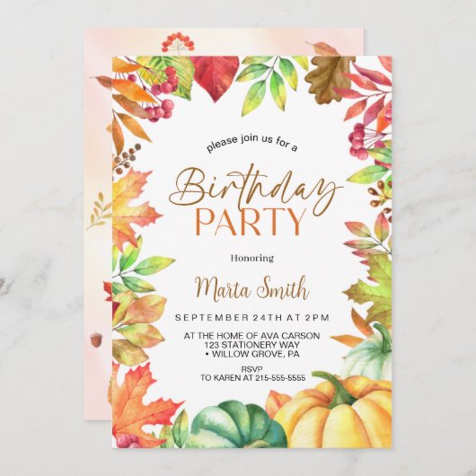 Herbstkürbis Geburtstagsparty Einladung (Vorne/Hinten)