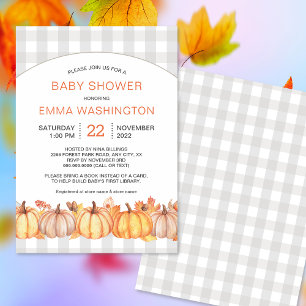 Herbstkürbis Gingham-neutrale Babydusche einladen Einladung