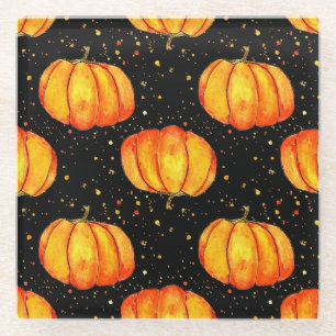 Herbstkürbis, Halloween-Druck Glasuntersetzer