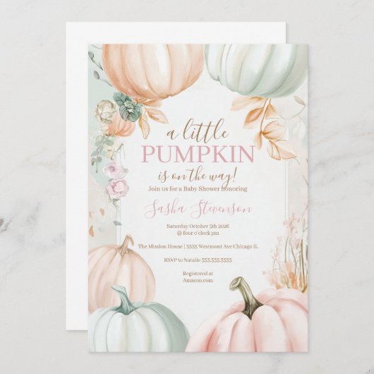 Herbstkürbis-Herbstdusche Einladung (Vorne/Hinten)