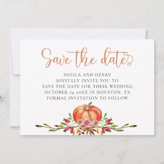 Herbstkürbis Hochzeit speichern das Datum Einladung (Vorderseite)