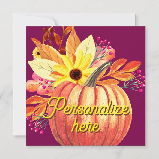 Herbstkürbis lila Weinkarte (Vorderseite)